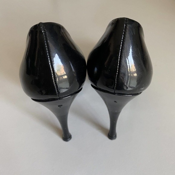 Stuart Weitzman Peep Toe Pump Patent Leather Black Slim Heel Slip On 6 M… - Picture 6 of 8